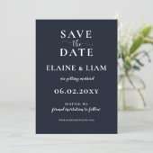 Navy Simple Calligraphy Modern Save the Date (Staand voorkant)