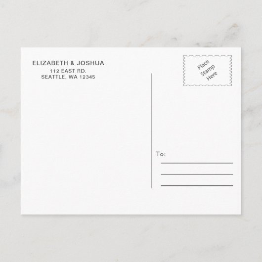 Navy Simple Calligraphy Modern Wedding Aankondigingskaart (Achterkant)