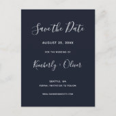Navy Simple Calligraphy Modern Wedding Aankondigingskaart (Voorkant)