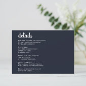 Navy Simple Calligraphy Modern Wedding Informatiekaartje (Staand voorkant)