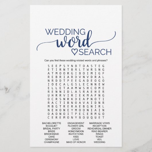 Navy Simple Calligraphy Weddenschap Word Search Ga Flyer (Achterkant)