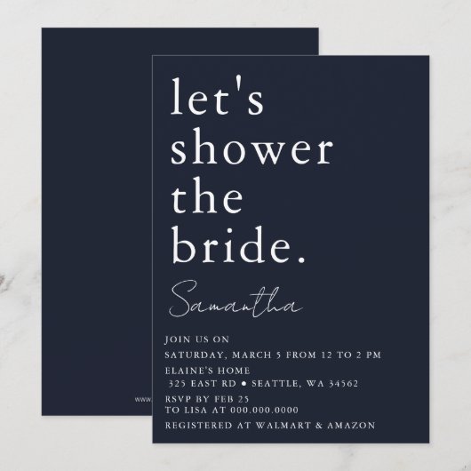 Navy Simple Elegant Modern Vrijgezellenfeest Kaart (Voorkant / Achterkant)