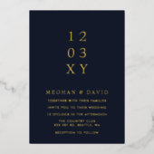 Navy Simple Elegant Modern Wedding Folie Uitnodiging (Voorkant)