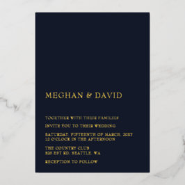 Navy Simple Elegant Modern Wedding Folie Uitnodiging