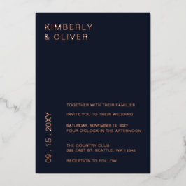 Navy Simple Elegant Modern Wedding Invitation Folie Uitnodiging