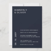 Navy Simple Elegant Modern Wedding Invitation Kaart (Voorkant)
