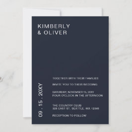 Navy Simple Elegant Modern Wedding Invitation Kaart