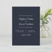 Navy Simple Elegant Modern Wedding Invitation Kaart (Staand voorkant)
