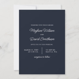 Navy Simple Elegant Modern Wedding Invitation Kaart