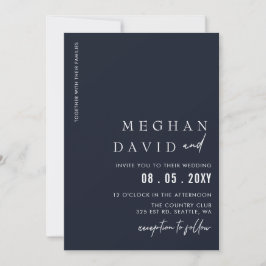 Navy Simple Elegant Modern Wedding Kaart