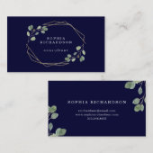 Navy Simple Eucalyptus Greenery | Goudgeometrisch Visitekaartje (Voorkant / Achterkant)
