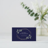 Navy Simple Eucalyptus Greenery | Goudgeometrisch Visitekaartje (Staand voorkant)