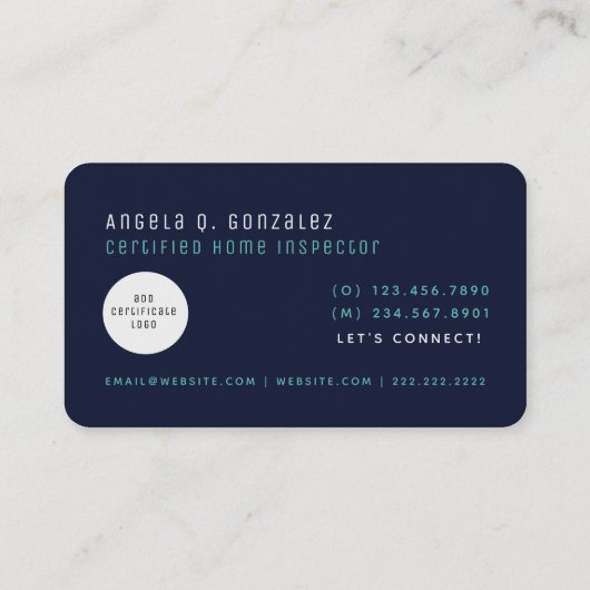 Navy Simple Modern Chic House Inspection Visitekaartje (Achterkant)