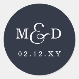 Navy Simple Modern Monogram Weddenschap Ronde Sticker