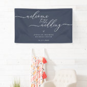 Navy Simple Romantic Calligraphy Welcome Wedding Spandoek (Insitu)
