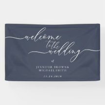 Navy Simple Romantic Calligraphy Welcome Wedding