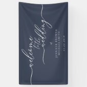 Navy Simple Romantic Calligraphy Welcome Wedding Spandoek (Verticaal)