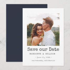 Navy Simple SQUARE Photo bruiloft, behalve datum Save The Date