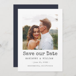 Navy Simple SQUARE Photo bruiloft, behalve datum Save The Date