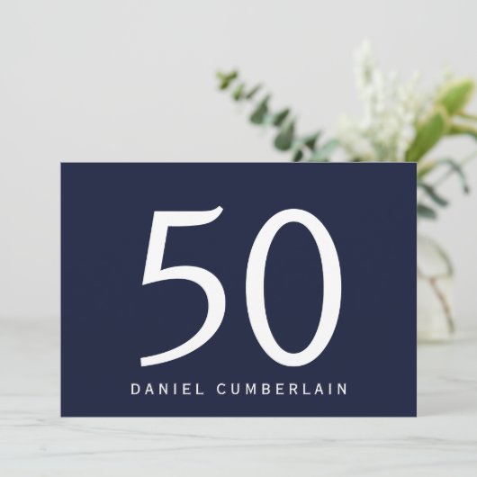 Navy Simple Surprise 50ste Verjaardagsfeest Kaart (Staand voorkant)