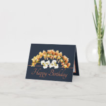 Navy Sinaasappel Boeket Orchids Lilies Happy Birth