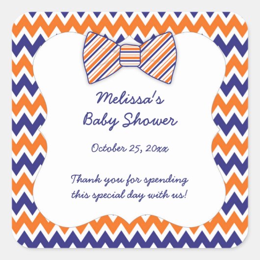 Navy Sinaasappel Chevron boog stropdas jongen baby Vierkante Sticker (Voorkant)