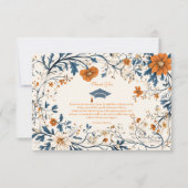  Navy Sinaasappel Floral Afstuderen Bedankkaart (Voorkant)
