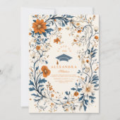  Navy Sinaasappel Floral Afstuderen Kaart (Voorkant)