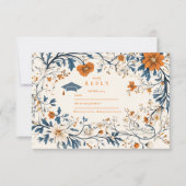 Navy Sinaasappel Floral Afstuderen RSVP Kaartje (Voorkant)