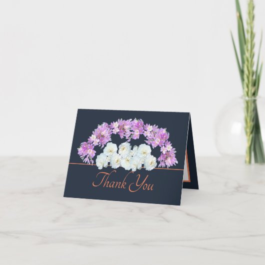 Navy Sinaasappel Rozen Crocuses Garland Dank u Kaart (Voorkant)