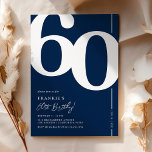 Navy Sixty 60th Birthday Party Uitnodiging<br><div class="desc">Stijlvolle navy 60ste verjaardagsfeestuitnodigingen met het nummer '60' in een groot vet serif lettertype,  en een moderne invite sjabloon die gemakkelijk te personaliseren is.</div>