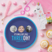 Navy sky blue 30th Three OH! Fotoverjaardag Papieren Bordje (Feest)