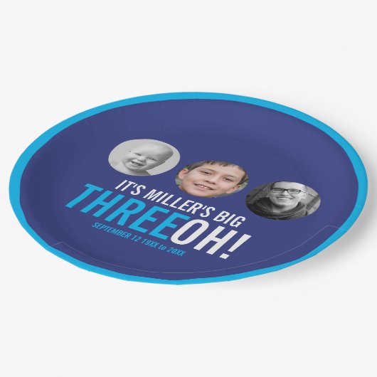 Navy sky blue 30th Three OH! Fotoverjaardag Papieren Bordje (Gekanteld)