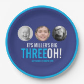 Navy sky blue 30th Three OH! Fotoverjaardag Papieren Bordje (Voorkant)