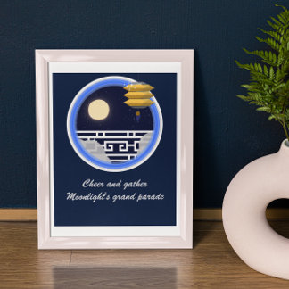 Navy Sky- Witte Maan Venster Mid-Autumn Festival Poster