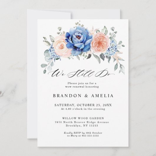 Navy Slate Dusty Blush Pink Floral. Kaart (Voorkant)