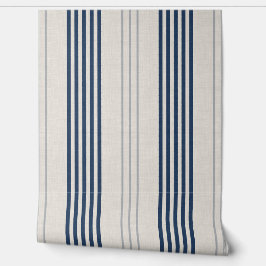 Navy Slate Ticking Stripe Linen Texture Behang