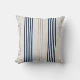 Navy Slate Ticking Stripe Linen Texture Kussen