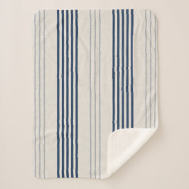 Navy Slate Ticking Stripe Linen Texture Sherpa Deken