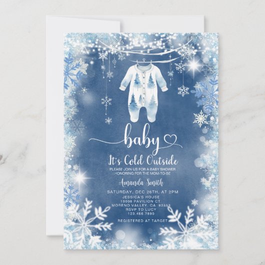 Navy Sneeuw Zijn Koude Buiten Winter Baby shower Kaart (Voorkant)