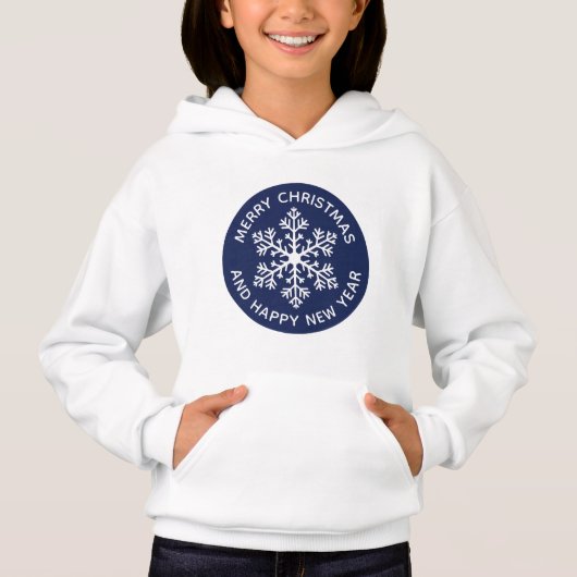 Navy Sneeuwvlok Feestelijke Hoodie (Kind) (Voorkant)