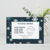Navy Sneeuwvlok Kerstpot GELUK Avondmaal Kaart (Staand voorkant)