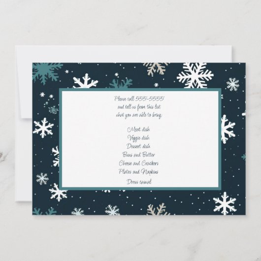 Navy Sneeuwvlok Kerstpot GELUK Avondmaal Kaart (Achterkant)