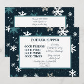 Navy Sneeuwvlok Kerstpot GELUK Avondmaal Kaart (Voorkant / Achterkant)