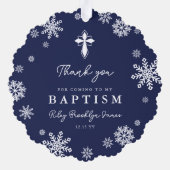 Navy sneeuwvlokken foto winter doop dank u ornament kaart (Achterkant)