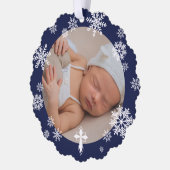 Navy sneeuwvlokken foto winter doop dank u ornament kaart (Links)