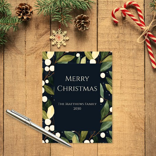 Navy Snowberry Christmas Greeting Card Briefkaart