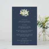 Navy Snowberry + Eucalyptus 3 gangen bruiloft Menu (Staand voorkant)