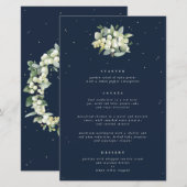 Navy Snowberry + Eucalyptus 3 gangen bruiloft Menu (Voorkant / Achterkant)