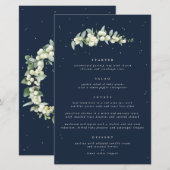 Navy Snowberry + Eucalyptus 4 gangen bruiloft Menu (Voorkant / Achterkant)